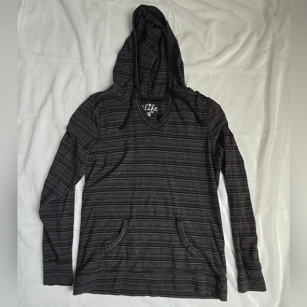 Made for Life Black Striped Tunic Hoodie